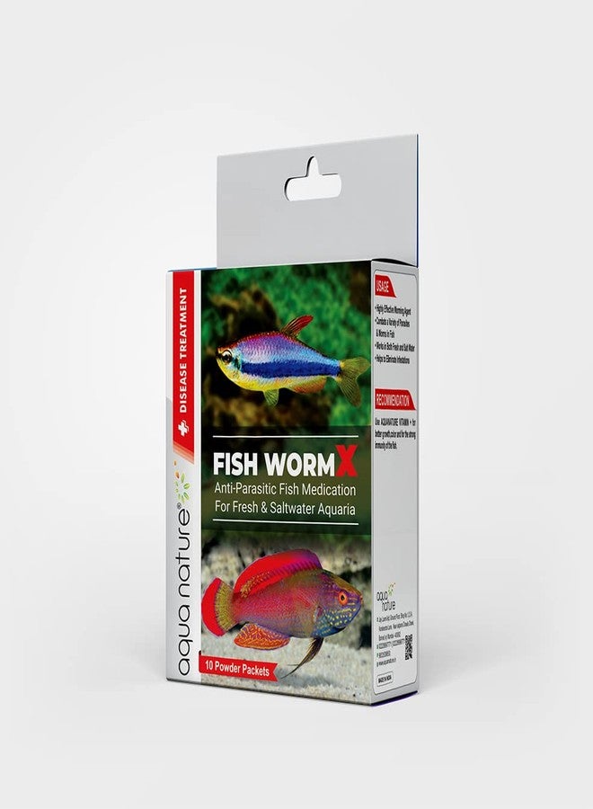 aqua nature Fish Worm X Anti- Parasitic Deworming Fish Medication For Freshwater & Saltwater Aquaria (10 Powder Packs) - Image 1